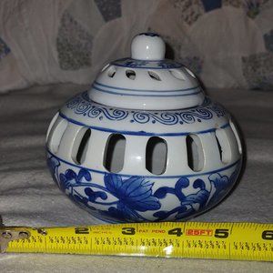 Ceramic Blue/White Incense Container